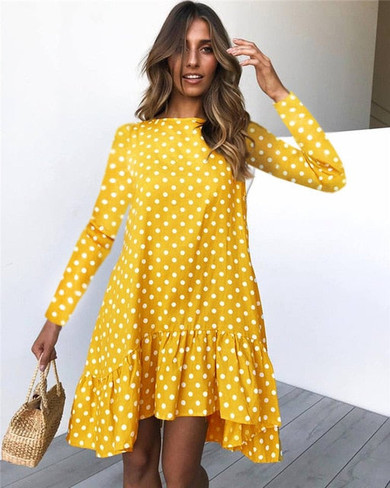 Blue Polka Dot Midi Dress Women Autumn Winter Casual Party Dress Plus Size Vintage