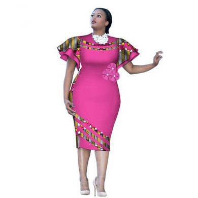 Customized African Print Clothing Ruffle Sleeve Knee Dress Summer Women Party Dresses Plus Size African