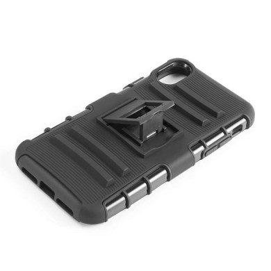 Hybrid Holster Combo Case Black Skin + Black Pc With H-Style Stand - Black for Apple iPhone XS Max