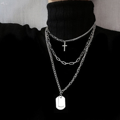 Multilayer Hip Hop Long Chain Necklace For Women Men Jewelry Gifts Key Cross Pendant