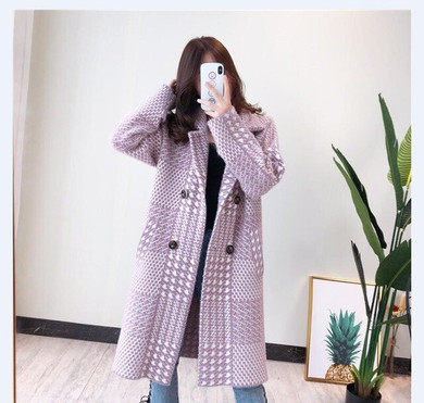 Autumn Winter Luxury Long Mink Cashmere Trench Jacket Women Casual Black White Plaid Coat Thickness Warm Button Pocket Jackets