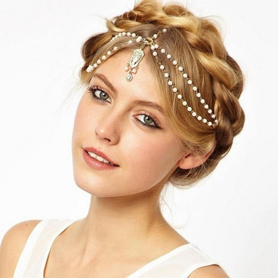 Hair decoration hair band head dress headbands fashion indian boho white/red beaded head piece women head chain hair jewelry