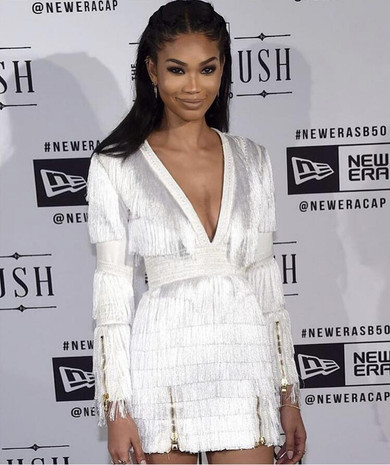 new fashion girl High Quality V-Neck Tassel  Long Sleeve  White Red Black Celebrity Evening Party Dress