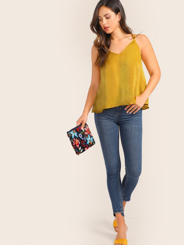 Strappy Crisscross Back Satin Cami Top