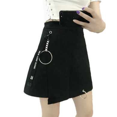 Mini Skirt Patchwork High Waist with Ribbon Cute A-Line Short Skirt
