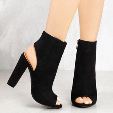Ankle Boots Faux Suede Leather Casual Open Peep Toe High Heels