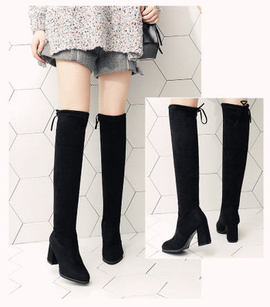 New Flock Leather Women Over The Knee Boots