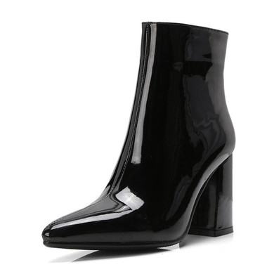 New Sliver Gold Women Ankle Boots Pointed Toe Chunky High Heel Boots