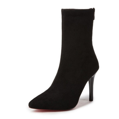 New Women Sock Boots Pointed Toe Elastic High Slip On Heel