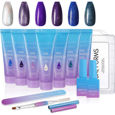 Makartt Poly Nail Extension Kit Galaxy Color with 6 Shimmering Glitter Nail Builder Gel Blue Purple Turquoise Vanilla Nail Gel