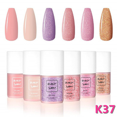 Messy & In Love 6 Color Gel Polish Set  AwsmColor Nail Gel Polish Kit Glitter Nail Polish For Valentine's Day Nail Art