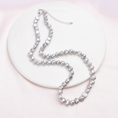 ASHIQI Real 7-8mm Freshwater Pearl Necklace for Women Classic Natural Baroque Pearl Jewelry