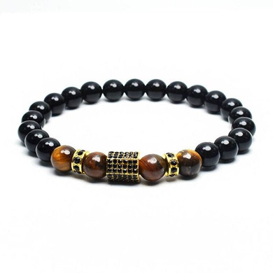 Punk Charm strand Bracelet for Men Fashion  Antique Zircon Tiger eye stone bead Bracelets Jewelry Elastic Male Pulseira bileklik