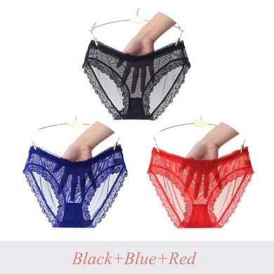 Multipack Panties 3 Pcs Sexy transparent Panties For Women Lace Plus size Briefs Low-Rise Fashion Mesh Panty Ladies Underwear