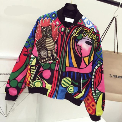 New Queen Embroidery Bomber Jacket Women Harajuku Cat Pilot Jacket Coat Casual Printing Basic Baseball Jackets Outwear jaqueta