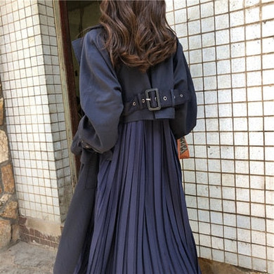 Women's Trench Coat long Spring coats female 2019 fashion Pleated chiffon splice outwear loose trench coat for women thin