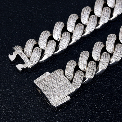 18mm 20inch hip hop jewelry white gold men cz stone iced out cuban chain