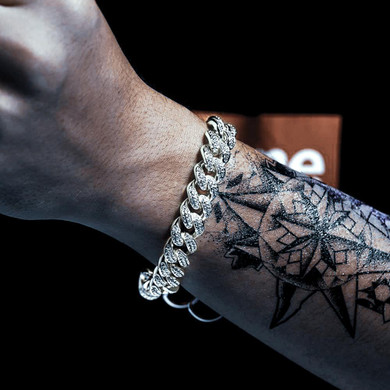 Hip Hop Men Silver 925 Bracelet CZ Stone Iced Out Cuban