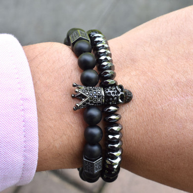 2pcs/Set Stone Beads Skull & Crown Bracelet