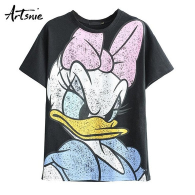 Artsnie summer 2019 loose cartoon women t shirt o neck short sleeve knitted tee tops streetwear casual camiseta mujer t-shirt
