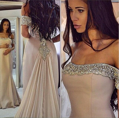Sparkling Off the shoulder prom dresses 2019 Chiffon Mermaid evening dresses Beads Arabic Custom Made Cheap Party Prom Gowns