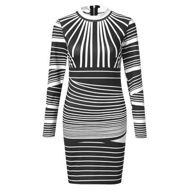 Sexy Dresses Party Night Club Dress 2020 Women Long Sleeves Bodycons Striped Printed Zipper Dress Winter Robe Femme Hiver