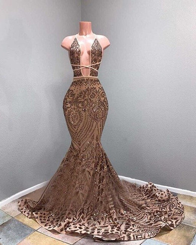 Sparkly Long Prom Dresses 2021 Sexy Mermaid Halter Rose Gold Sequin African Black Girls Floor Length Party Prom Gowns