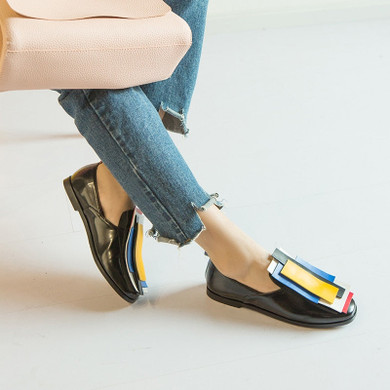 Women Oxfords Brogue Flats Shoes  Leather Slip-on Flats Casual Mixed color Shoes