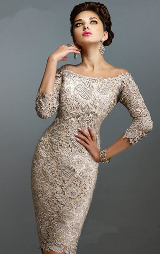 Elegant 2019 Mother Of The Bride Dresses Sheath 3/4 Sleeves Lace Plus Size Short Wedding Party Dress Mother Dresses For Wedding