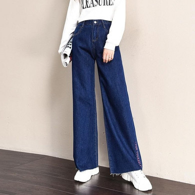 High Street Women Denim Blue Jeans Trousers Plus Size 32 Femme Pantalon High Waisted Loose Wide Leg Pants Big Sizes 2019 New