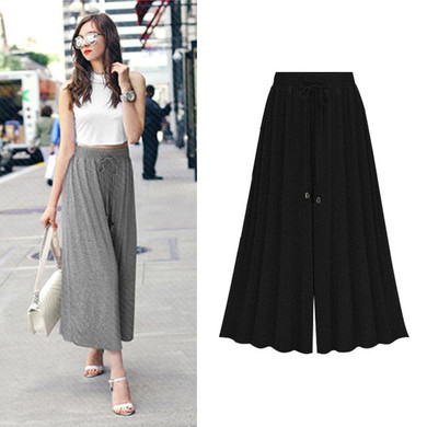 Women Cotton Modal Wide-legged Pants Skirt Loose Leisure Pleated Elastic Waist Pants Skirtpants Plus Size 5XL 6XL Female Trouser