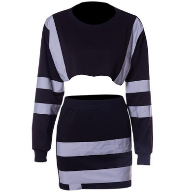 Sexy Reflective Tracksuit for Women Two Piece Set Suit for Women Crop Top + Skirt Hip Hop 2 piece Outfits for Women