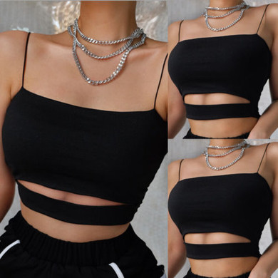 Fashion Sexy Women Sleeveless Tank Tops Bustier Cami Sleeveless T-Shirt Summer Vest Crop Top Strappy