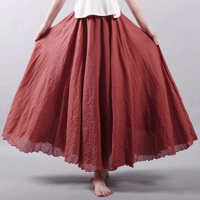 Sherhure 2019 Women Linen Cotton Long Skirts Elastic Waist Pleated Maxi Skirts Beach Boho Vintage Summer Skirts Faldas Saia