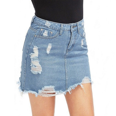 CALOFE Women Blue Ripped Casual Mini Denim Skirt 2019 Summer New Bodycon Women Skirt Basic Pocket Jeans Skirt Mid Waist Skirt