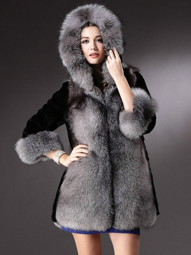 Exquisite Hooded Faux Fur Coat