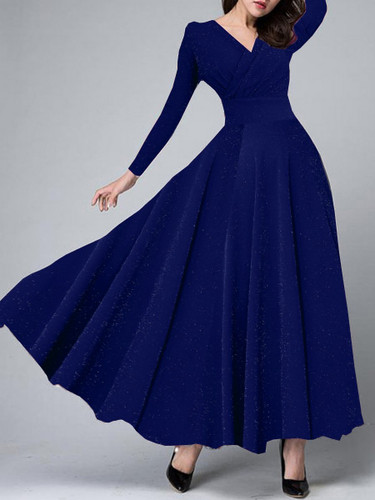 V-Neck  Plain Maxi Dress