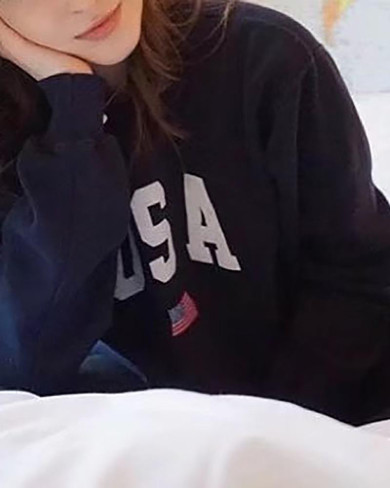 Casual Letter Print Round Neck Long Sleeve Loose Sweatshirts