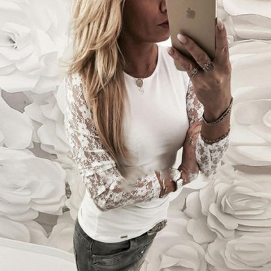 Round Neck Lace Plain T-Shirts