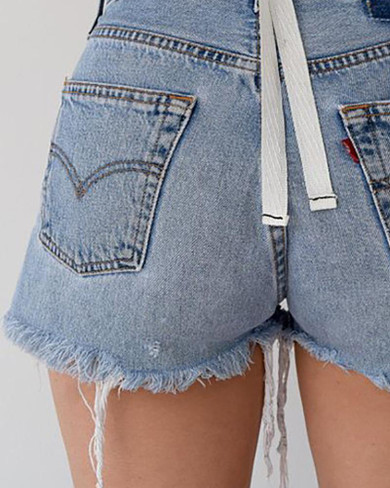 Pure Color High Waist Tie Denim Shorts