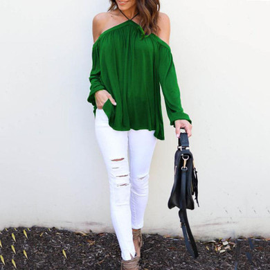 Halter Open Shoulder  Plain T-Shirts