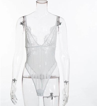 Mesh Bodysuit Hollow Out Shoulder Strap
