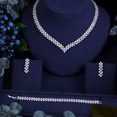 Clear Crystal Zircon Earrings & Necklace Wedding Set