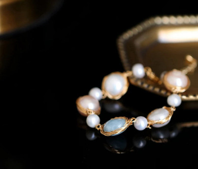 Handmade Natural Pearl Blue Stone Adjustable Bracelet