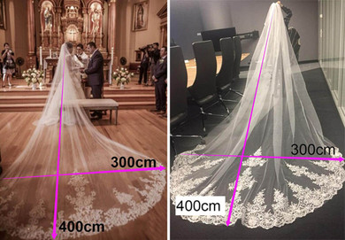 Layered Lace Tulle Long Bridal Veil
