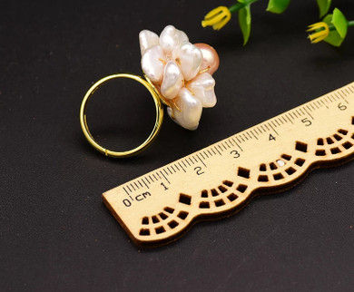 Natural Fresh Water Baroque Pink Pearl Flower Adjustable Ring