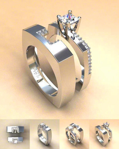 Zircon Stone Crystal Silver Wedding Ring Set