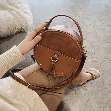 Vintage Scrub Leather Round Designer Bag