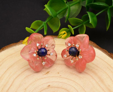 Natural Lapis Lazuli Watermelon Crystal Flower Earrings