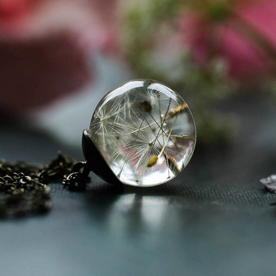 Real Dried Flowers Dandelions Resin Pendant Necklace